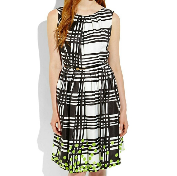 Ellen Tracy Black White Geometric Print Dress