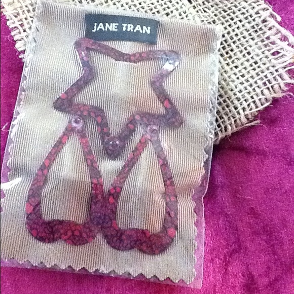 Jane Tran Designer hair clips RED heart & star NEW