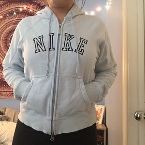 Baby blue Nike logo zip up hoodie