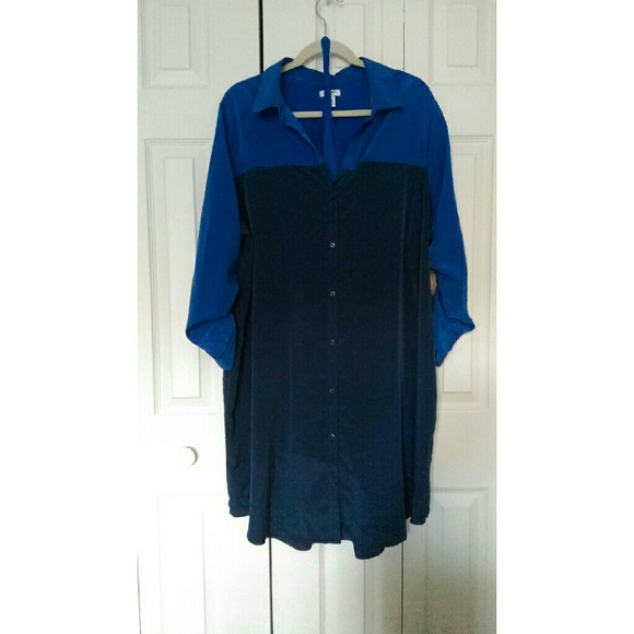 Blue Color Block Shirt Dress