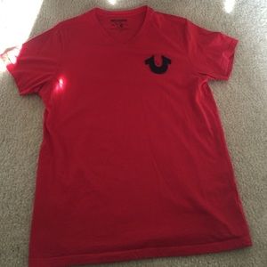 true religion red and black shirt
