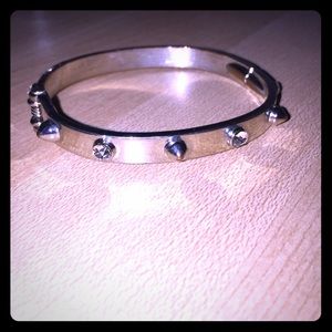 Silver gem studded snap on bracelet