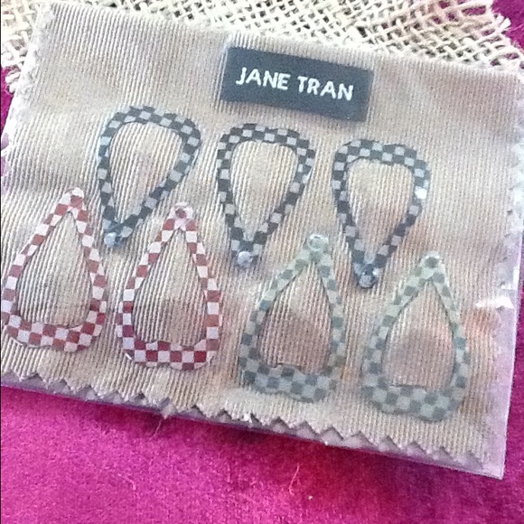 JANE TRAN mini heart clips set NEW gingham pattern