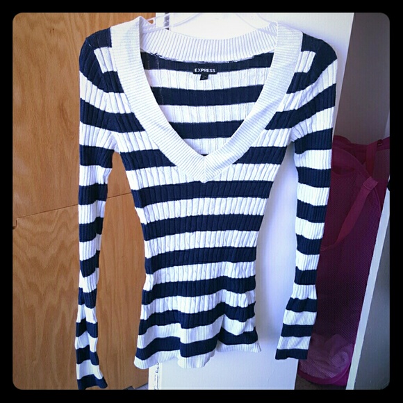 Express navy white striped v-neck sweater