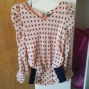 Gracia polka dot retro top with necktie