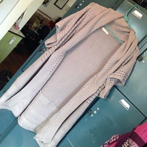 Grey short sleeve cozy duster cardigan sweater