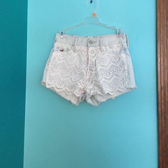 High waisted light wash jean shorts