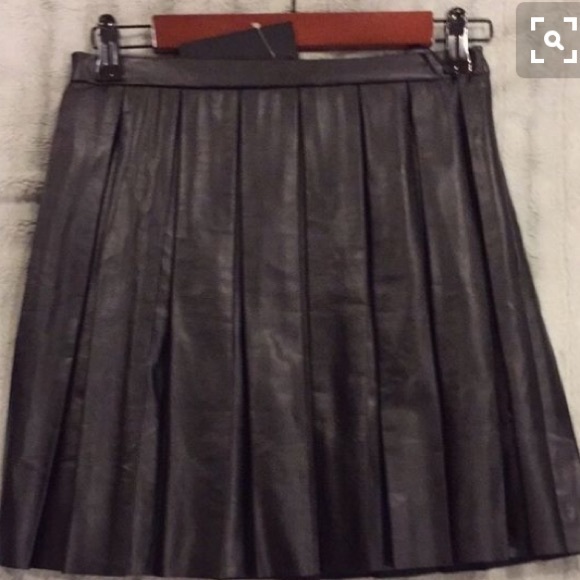 Pleated Vegan Leather Skirt