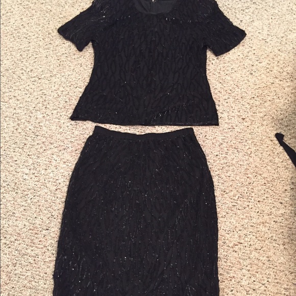 Fully lined black sequin skirt set