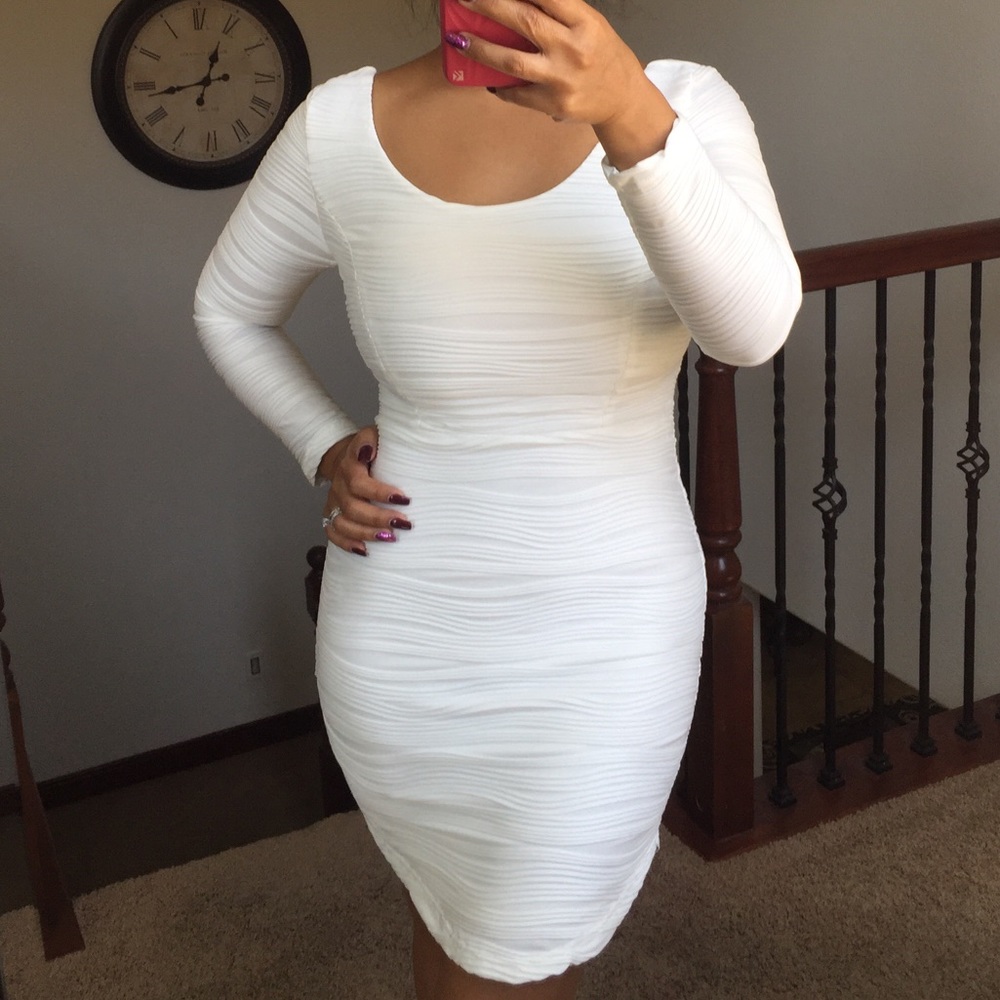 Sexy White Fitted Long Sleeve Mini