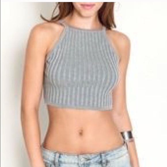 Large charcoal grey knit ribbed crop top