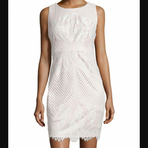 JAX Lace Illusion Cocktail Dress Ivory