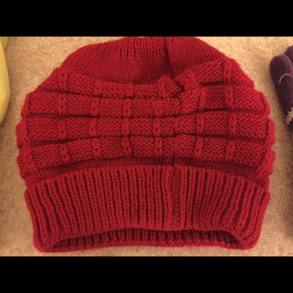 Knitted warm red hat