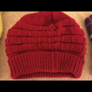 Knitted warm red hat