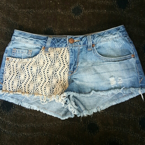 Denim Shorts with Crochet Lace Pattern