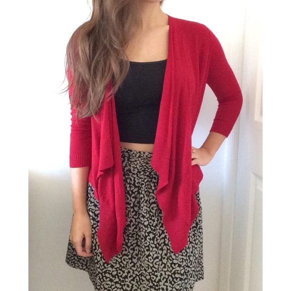 LOFT Sweaters - Red cascading cardigan