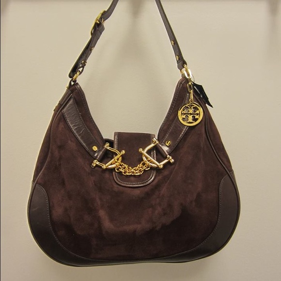 Tory Burch Signature Handbag Brown Suede