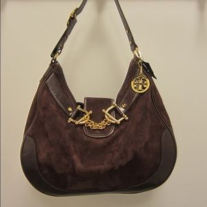 Tory Burch Signature Handbag Brown Suede