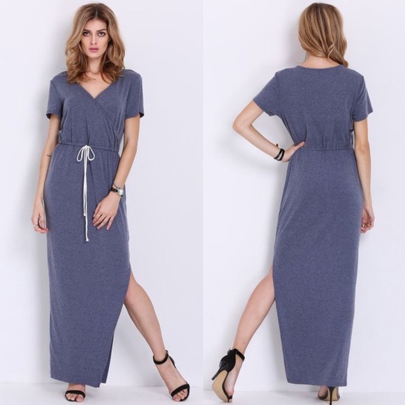 SOLD! SHORT SLEEVE SPLIT MAXI DRESS