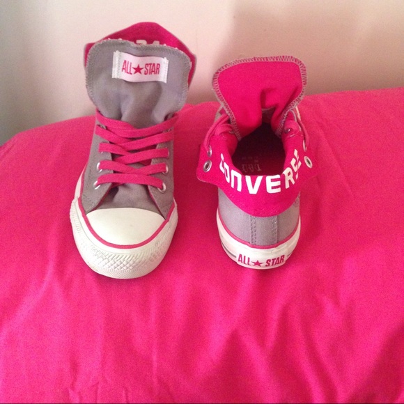 Gray & Pink high top Converse sneakers