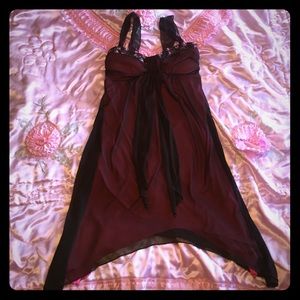 Asymmetrical lace mini dress