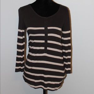 J. Crew black "placed henley" striped top