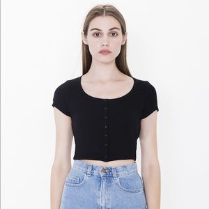 American Apparel Black Rib Button Crop Top XS