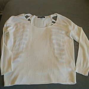 Slouchy shredded back white sweater