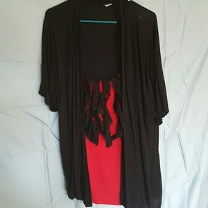 Red and black lace accented top