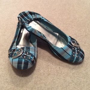 Light blue plaid flats