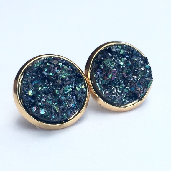 3 for 15🎀light teal gunmetal Druzy style studs - Picture 3 of 6