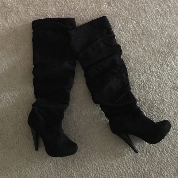 Black Faux Suede knee high boots