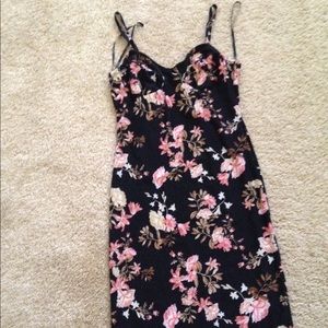 Black flower body con slip dress