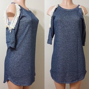 Knit Lace Crochet Cut Out Shoulder Dress