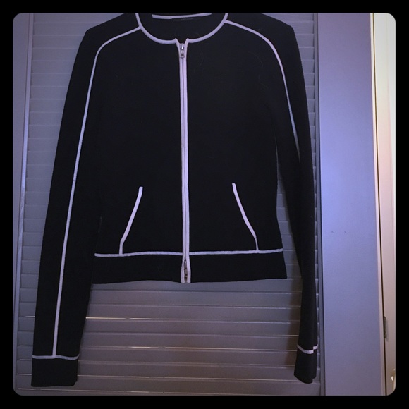 Black/white stripe detail zip up cardigan/sweater