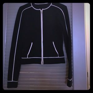 Black/white stripe detail zip up cardigan/sweater