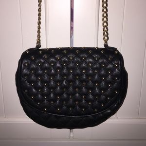 Black quilted studded bag with gold chain