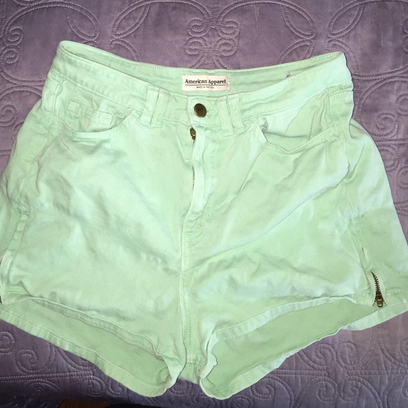 Light Green American Apparel High Waist Shorts
