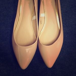 Blush patent flats with gold trim