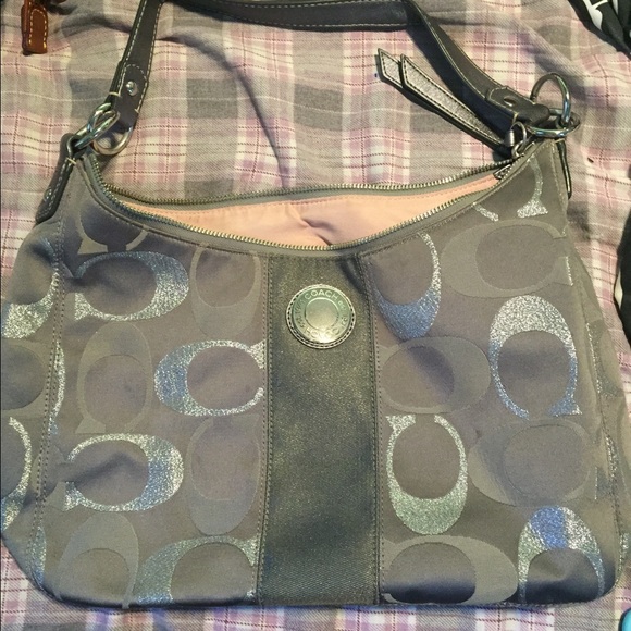 Silver and grey medium coach purse