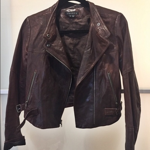 Theory S Brown Leather Motorcycle Jacket