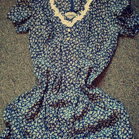 Vintage Floral Mini Dress with Buttons and Lace