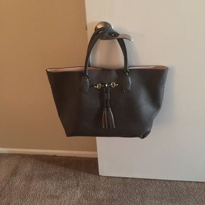 Brown faux leather bag with gold accent