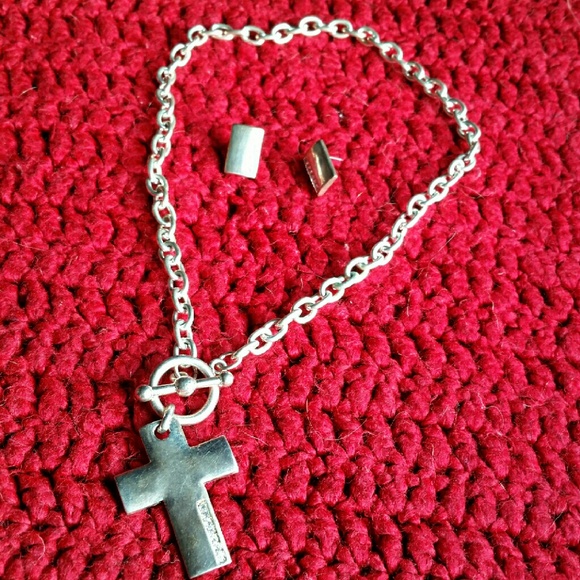 Bundle Silver Cross Necklace and Matching Earrings