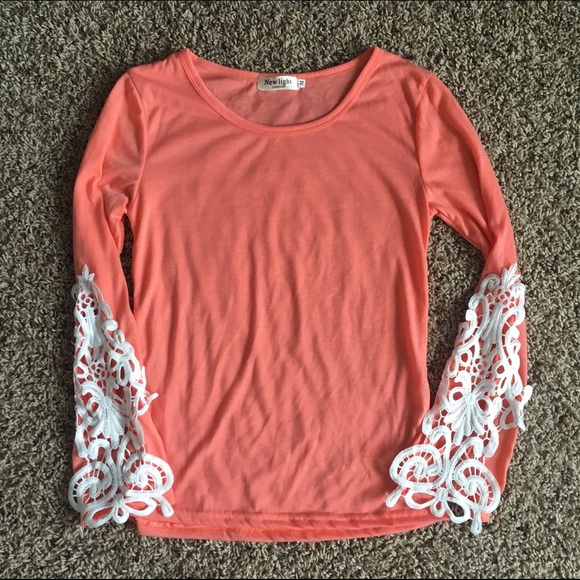 Peach Long Sleeve Top with Lace Detail