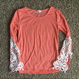 Peach Long Sleeve Top with Lace Detail
