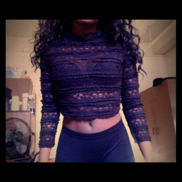 Lace see through black crop top