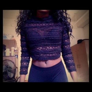 Lace see through black crop top