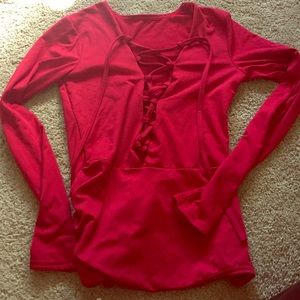 NWOT Red Lace Up Bodysuit