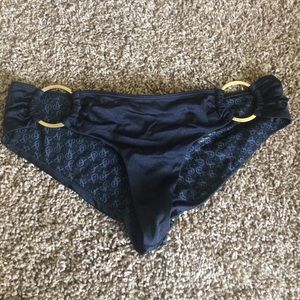 Black cheeky bikini bottoms with gold rings